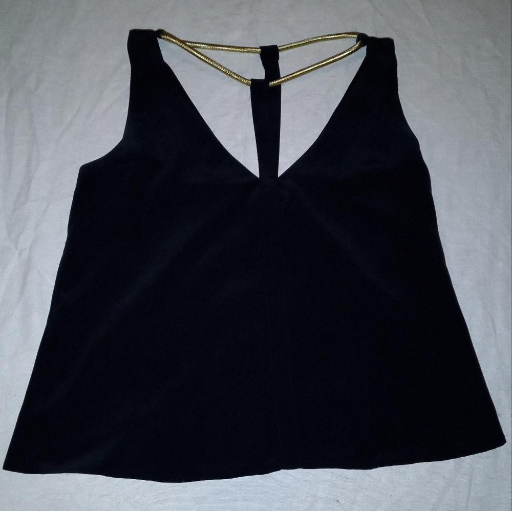EUC BLACK BCBG Maxazria Womens Gold Rope Neck Nydia Top Sleeveless Size M